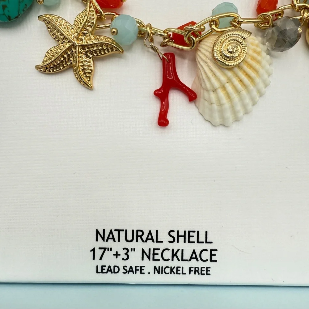 House of Harlow Natural Shell Necklace 17” with 3” Extender, (NIB) New in Box